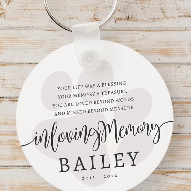 Pet Memorial Modern Elegant Simple Chic Paw Keychain (Creator Uploaded)