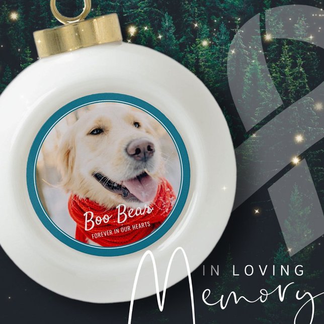 Pet Memorial Modern Frames Simple Photo Ceramic Ball Christmas Ornament (Creator Uploaded)