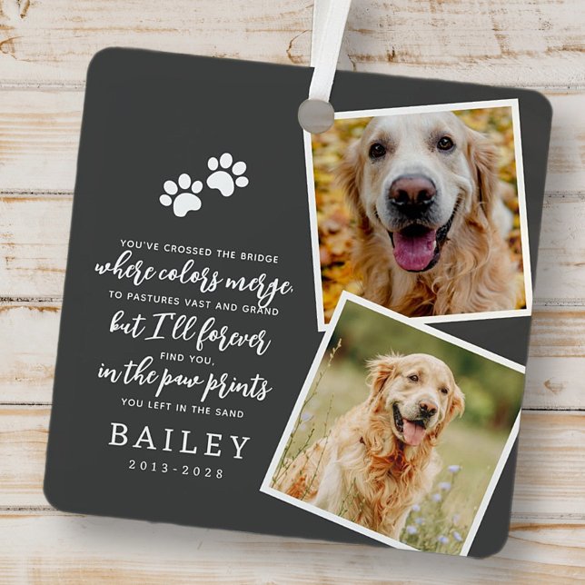 Pet Memorial Modern Simple Chic Poem Photo Metal Ornament (Creator Uploaded)