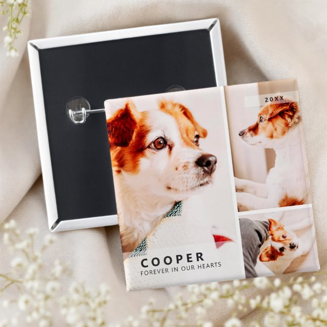 Pet Memorial Modern Simple Geometric Photo Collage 2 Inch Square Button (Creator Uploaded)