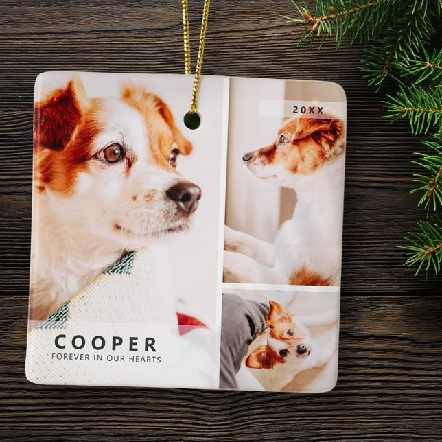 Pet Memorial Modern Simple Geometric Photo Collage Ceramic Ornament (Creator Uploaded)