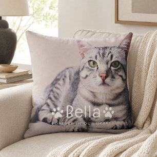 Pet Memorial Paw Print Photo Cat Throw Pillow
