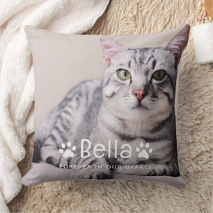 Pet Memorial Paw Print Photo Cat Throw Pillow