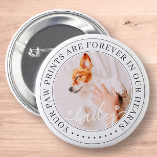 Pet Memorial Paw Prints Hearts Elegant Chic Photo 2 Inch Round Button