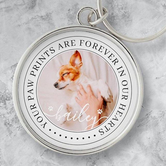 Pet Memorial Paw Prints Hearts Elegant Chic Photo Keychain (Creator Uploaded)