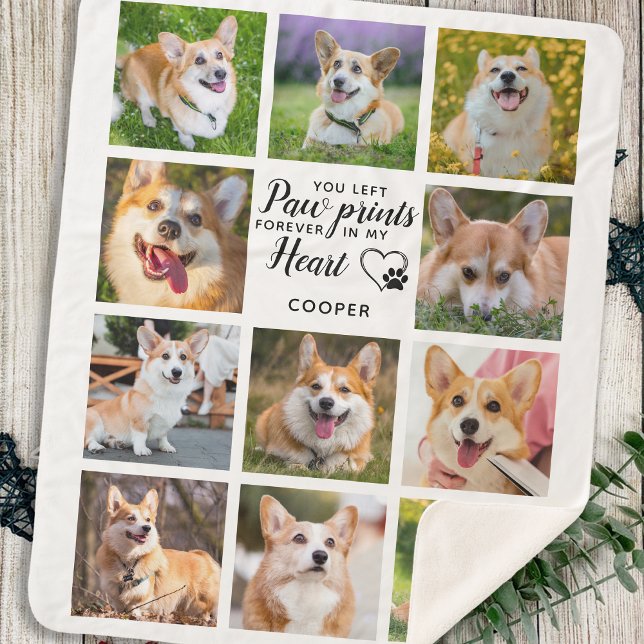 Pet Memorial Paw Prints Personalized Photo Collage Sherpa Blanket (Creator Uploaded)