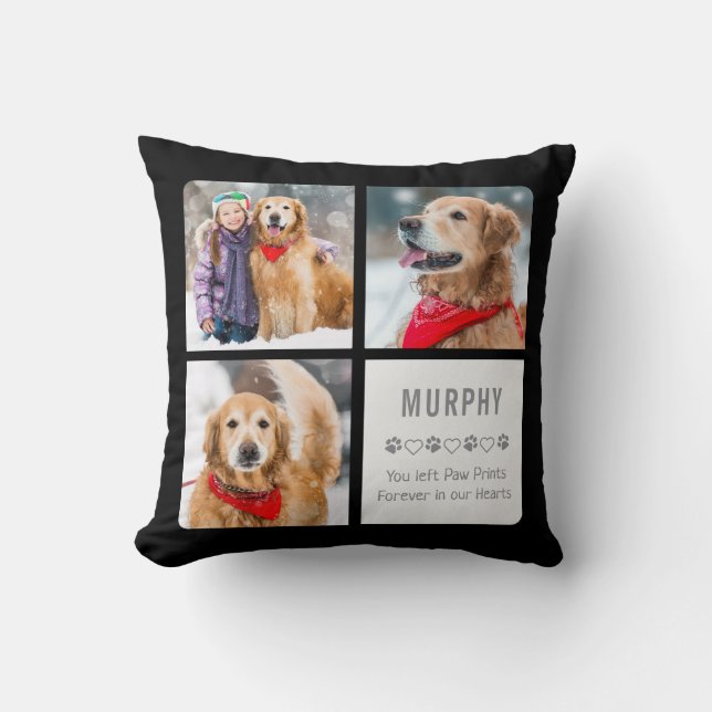 Pet Memorial Paw Prints Pet Loss Photo Collage Throw Pillow (Front)