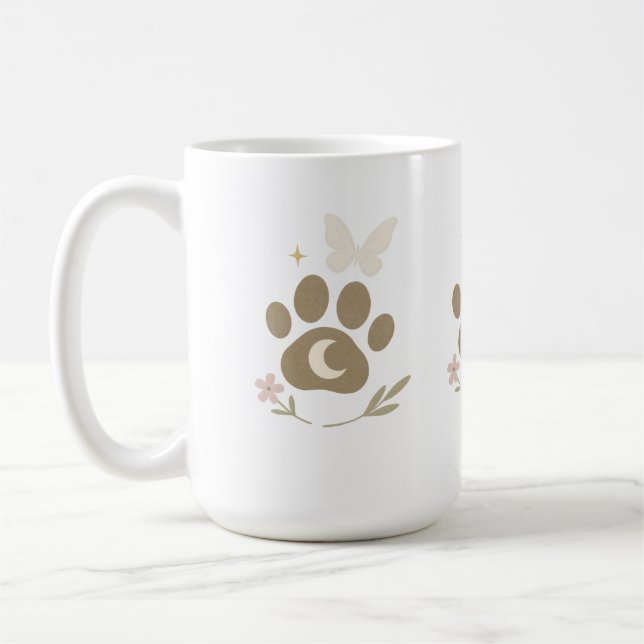 Pet Memorial Paw with Moon & Butterfly – Sympathy Coffee Mug (Left)