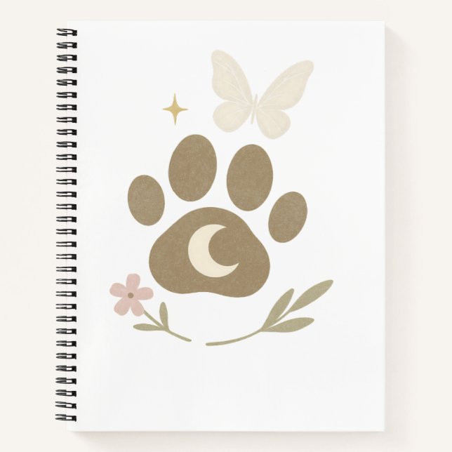 Pet Memorial Paw with Moon & Butterfly – Sympathy Notebook (Front)