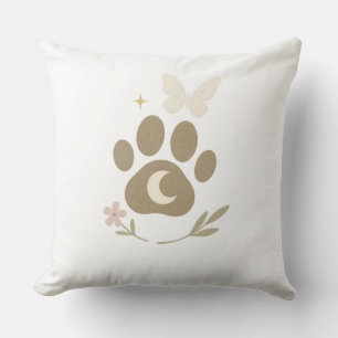 Pet Memorial Paw with Moon & Butterfly – Sympathy Throw Pillow