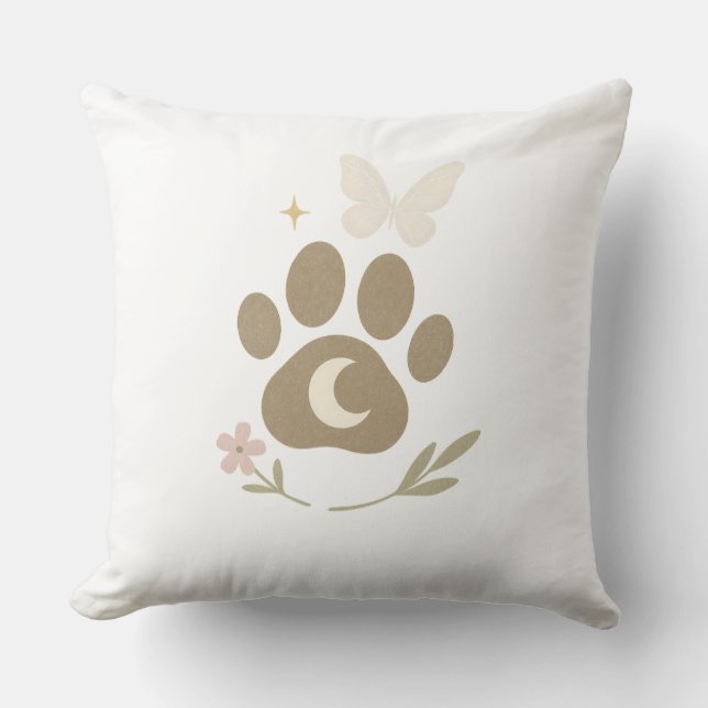 Pet Memorial Paw with Moon & Butterfly – Sympathy Throw Pillow (Front)