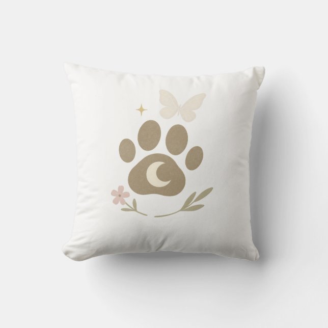 Pet Memorial Paw with Moon & Butterfly – Sympathy Throw Pillow (Front)