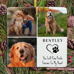 Pet Memorial Personalized 3 Photos Paw Prints Dog Ceramic Ornament