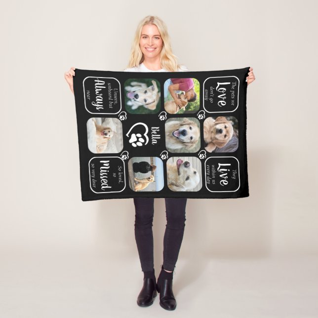 Pet Memorial Personalized 7 Photo Collage  Fleece Blanket (In Situ)