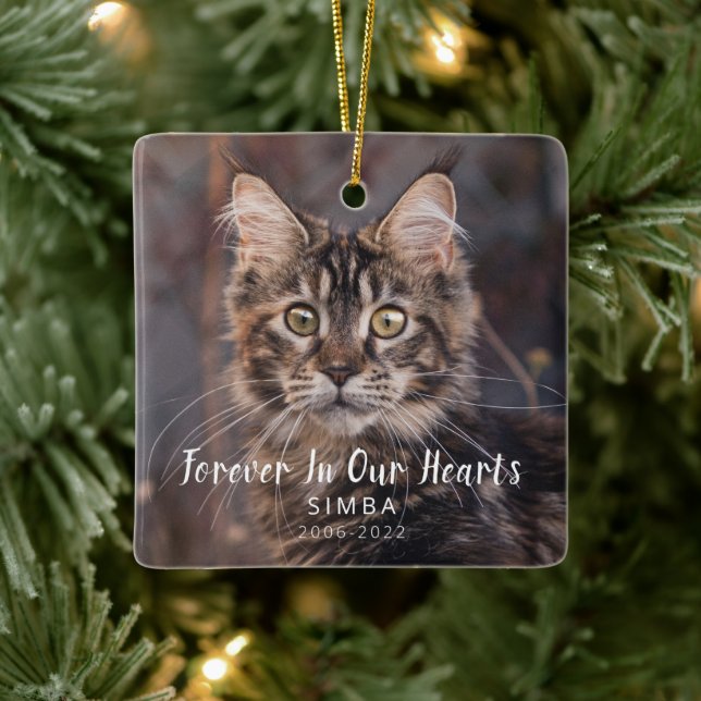 Pet Memorial Personalized Cat Photo Ceramic Ornament (Tree)