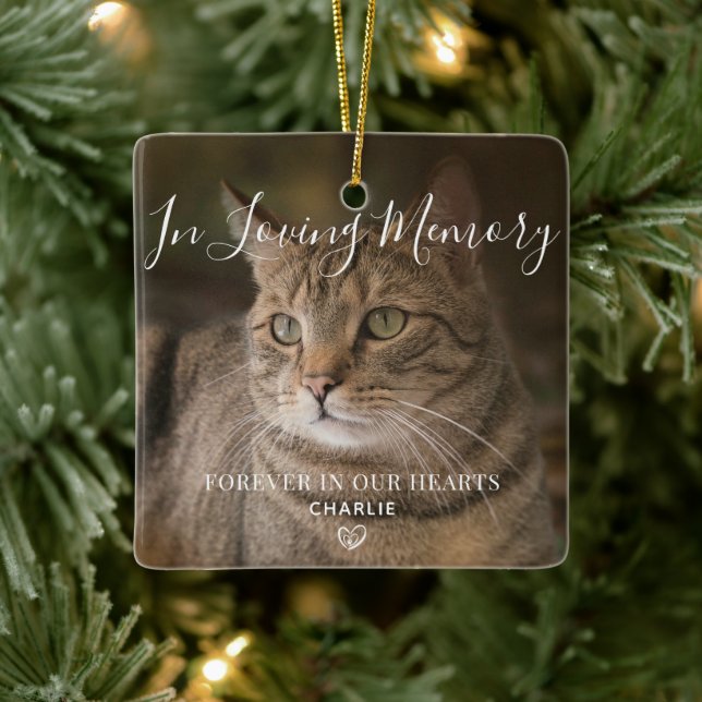 Pet Memorial Personalized Cat Photo Ceramic Ornament (Tree)