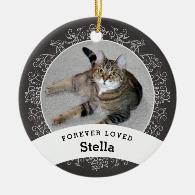 Pet Memorial Personalized Chalkboard Add Photo Ceramic Ornament (Front)