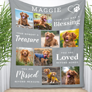 Pet Memorial Personalized Sympathy 8 Photo Collage Fleece Blanket