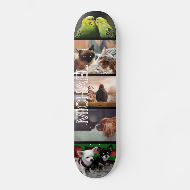 Pet memorial photo collage keepsake your name skateboard (Front)