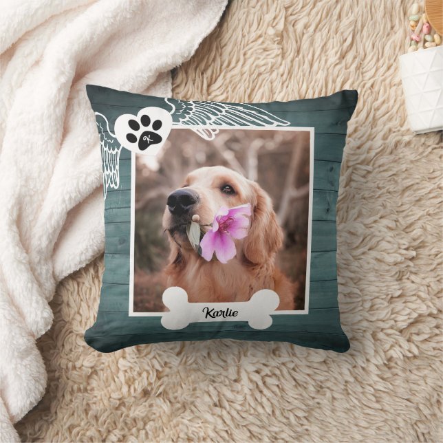 Pet Memorial Photo Collage Monogram Remeberence Throw Pillow (Blanket)