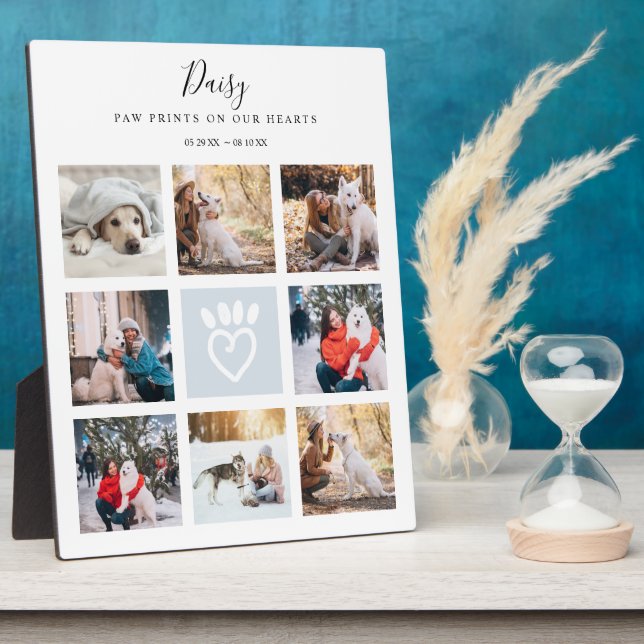Pet Memorial Photo Collage Paw Prints On Our Heart Plaque (Side)