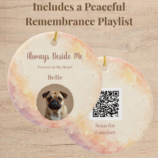 Pet Memorial Photo Ornament with Custom QR Code
