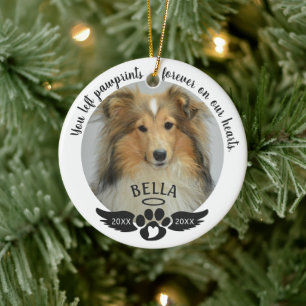 Pet Memorial Photo Pawprint Heart Custom Colours Ceramic Ornament