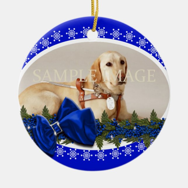 Pet memorial photo PERSONALIZE blue Ceramic Ornament (Front)