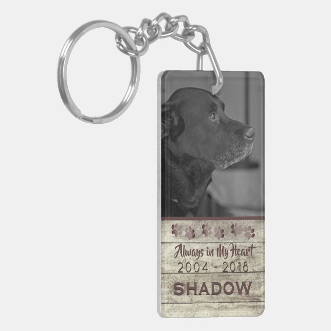 Pet Memorial Photo Tribute In My Heart Rustic Keychain (Front Left)
