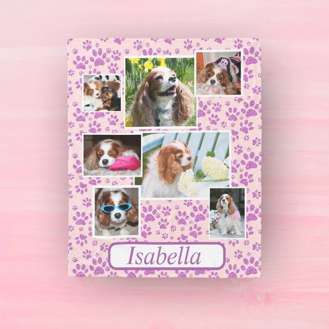 Pet Memorial Purple Glitter Paw Prints Fleece Blanket (Creator Uploaded)