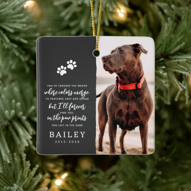 Pet Memorial Simple Modern Chic Poem Photo Ceramic Ornament (Tree)