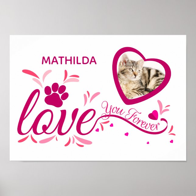 Pet Memorial Souvenir Pink Heart Paw "I love You"  Poster (Front)