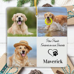 Pet Memorial Sympathy Personalized 3 Photo Collage Ceramic Ornament<br><div class="desc">Honour your best friend with a custom pet memorial photo collage ornament in a white and black design. This unique monogrammed initial and name photo keepsake pet memorial ornament is the perfect gift for yourself, family or friends to honour those loved . We hope your dog photo in loving memory...</div>
