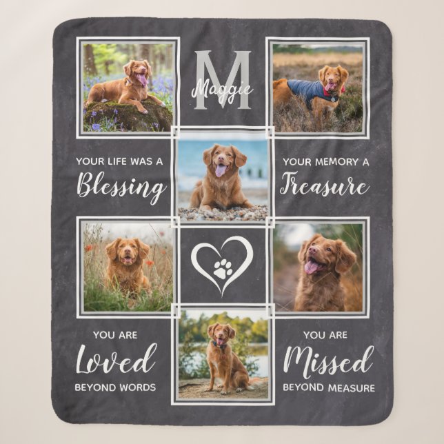 Pet Memorial Unique 6 Photo Collage Sherpa Blanket (Front)