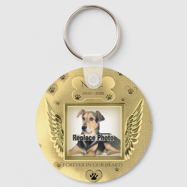 Pet Memorial with Gold Angel Wings Keychain (Front)