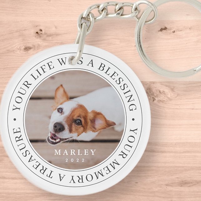 Pet Memorial Your Life a Blessing Modern Photo Keychain (Creator Uploaded)