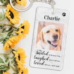 Pet Memorials Keepsake Dog Keychain<br><div class="desc">Celebrate your best friend with a custom pet dog memorial keychain . This is the perfect gift for yourself, family or friends to honour those loved . We hope your photo keychain will bring you joy, peace, and happy memories . Quote : " You Smiled with your eyes , Laughed...</div>