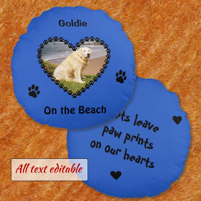 Pet memory paw prints your photo blue round pillow (Creator Uploaded)