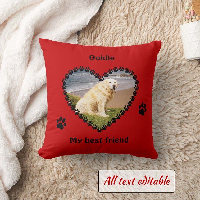 Pet memory paw prints your photo red throw pillow (Creator Uploaded)