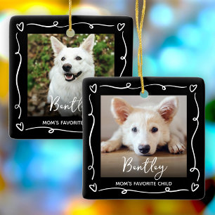 Pet Mom 2 Photo Doodles Heart Favourite Child Blac Ceramic Ornament