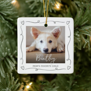 Pet Mom 2 Photo Grey Doodles Hearts Favourite Chil Ceramic Ornament