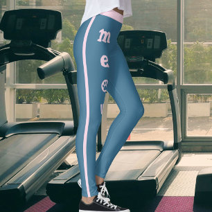 Pet Mom Cat Lover Meow Paw Slate Blue Pink Stripes Leggings