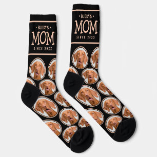 Pet Mom Gift Dog Cat Photo Pattern Black & Pink Socks