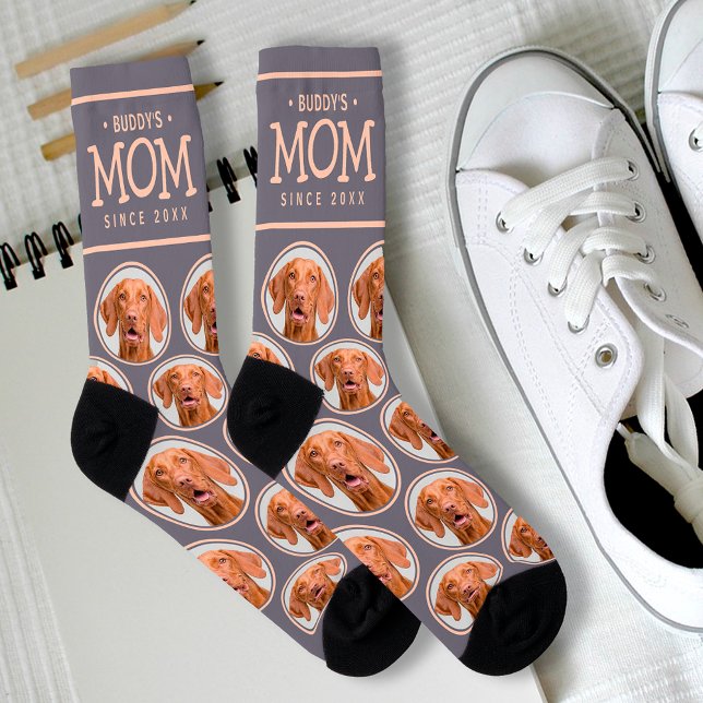 Pet Mom Gift Dog Cat Photo Pattern Purple & Pink Socks (Dog Mom - Cat Mom Pet Photo Pattern Socks)