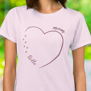 Pet Mom Heart Line Art Paw Prints T-Shirt
