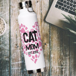 Pet Mom Mama to Cat Dog Paw Print Love Heart  Water Bottle<br><div class="desc">Customizable text is adaptable to cat or dog mamas with paw print heart.</div>