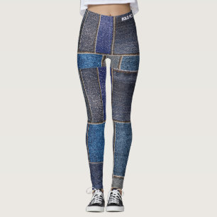 Pet Mom Modern Faux Denim Patcyy Jagged Blue Jeans Leggings