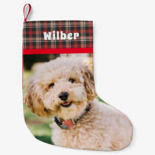 Pet Name and Photo Red Flannel Small Christmas Stocking