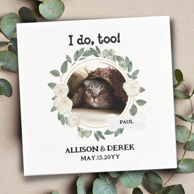 Pet Name Dog Cat Custom Photo Wreath Wedding Napkin (Creator Uploaded)