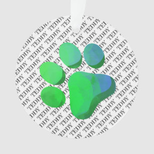 Pet Name Pattern Colourful Paws Modern Fun  Ornament